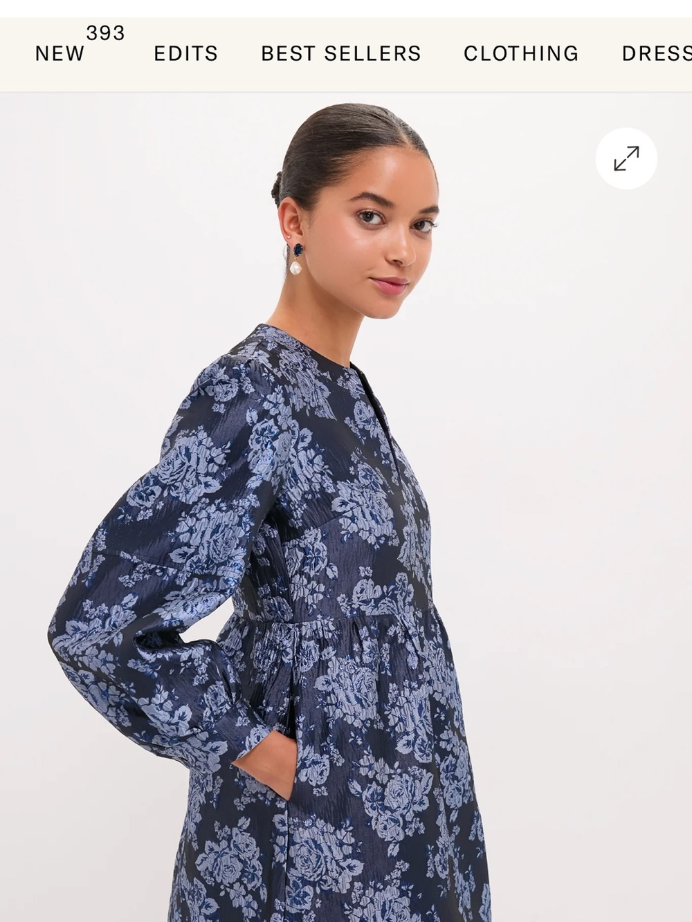 Tuckernuck-Blue Floral V-Neck Long Sleeve Mini Dress - Picture 2 of 4